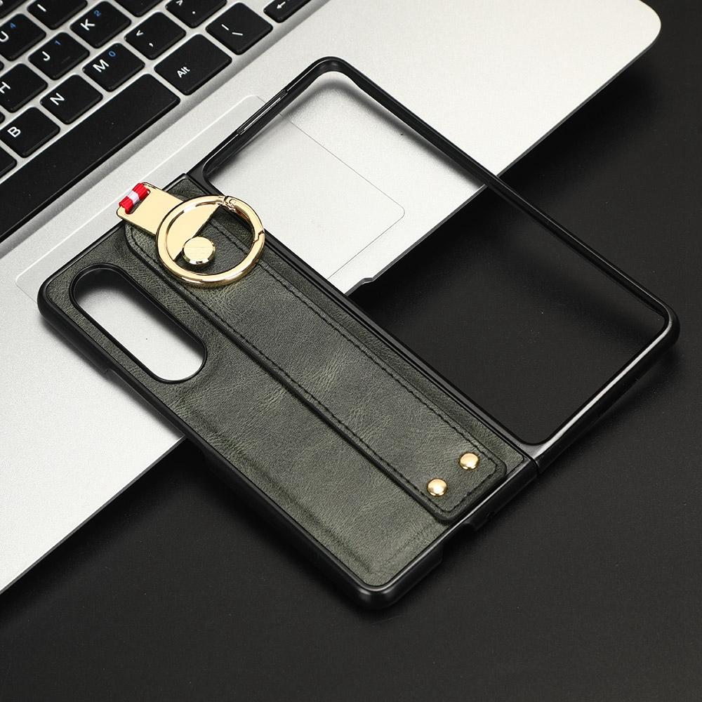 For Samsung Galaxy z Fold4 5G Leather Wristband Phone Case - Back Cover - Green 5