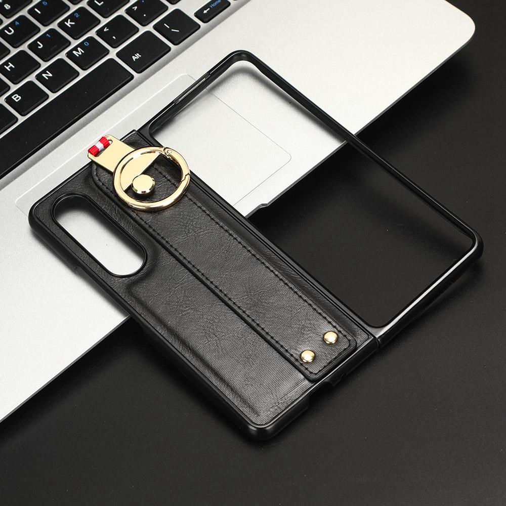 For Samsung Galaxy z Fold4 5G Leather Wristband Phone Case - Back Cover - Green 12