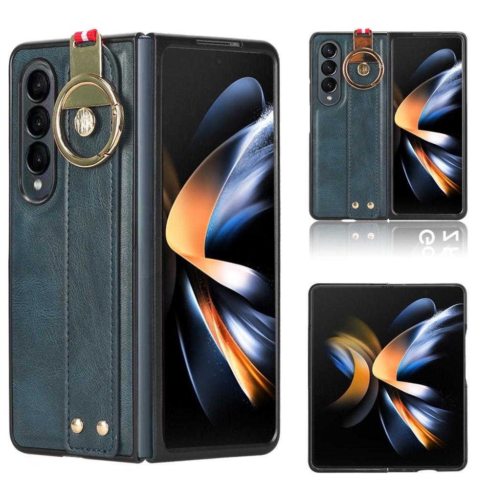 For Samsung Galaxy z Fold4 5G Leather Wristband Phone Case - Back Cover - Green 13