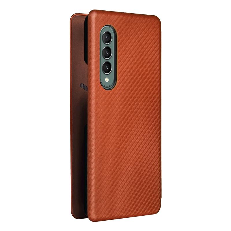 For Samsung Galaxy Z Fold4 5G Carbon Fiber Flip Leather Case - Green 10