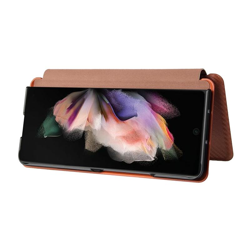 For Samsung Galaxy Z Fold4 5G Carbon Fiber Flip Leather Case - Green 12