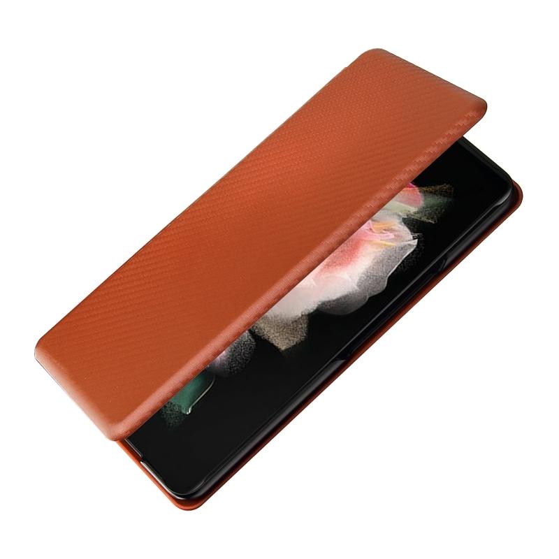 For Samsung Galaxy Z Fold4 5G Carbon Fiber Flip Leather Case - Green 13