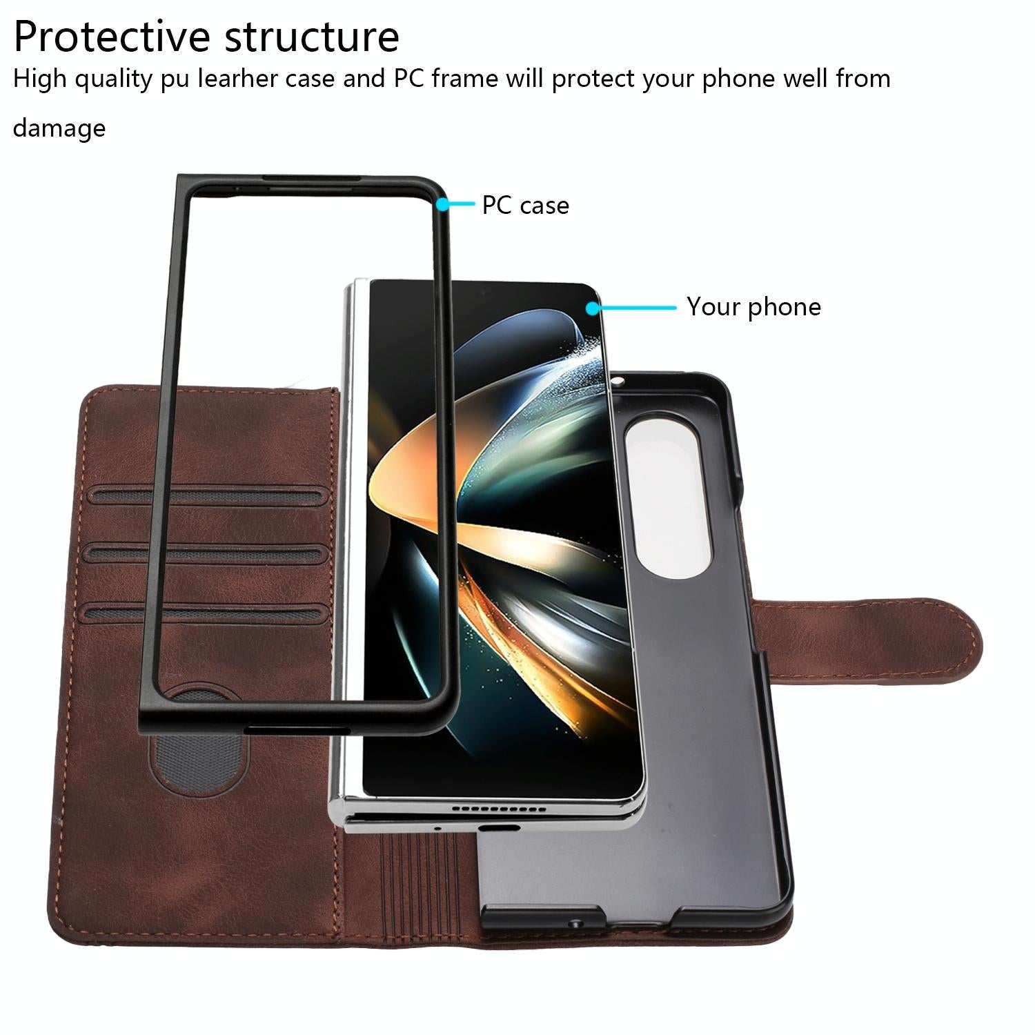 For Samsung Galaxy Z Fold4 5G Leather Phone Case With Heart Pattern - Black 6