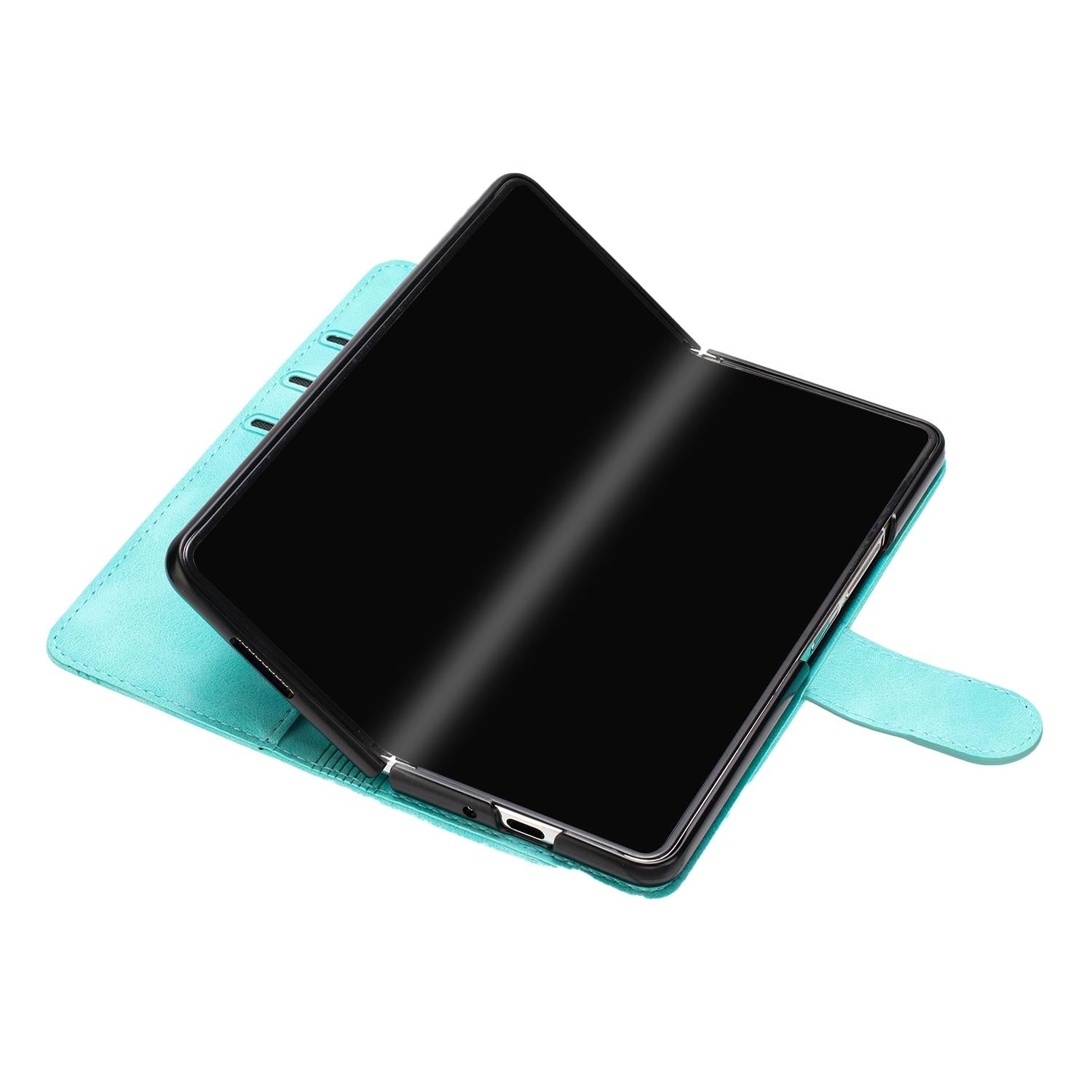 For Samsung Galaxy Z Fold4 5G Leather Phone Case With Heart Pattern - Black 15
