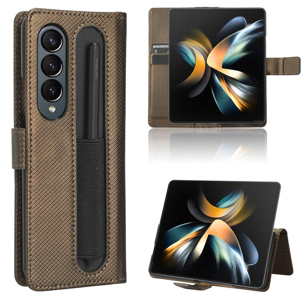For Samsung Galaxy Z Fold4 5G Textured Leather Phone Case - Brown 9