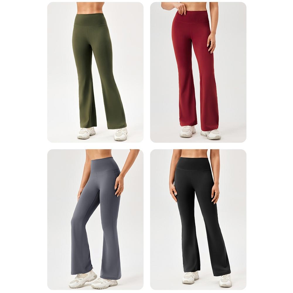 High Waisted Elastic Yoga Flared Pants Size L - Wine Red - Xxl 4