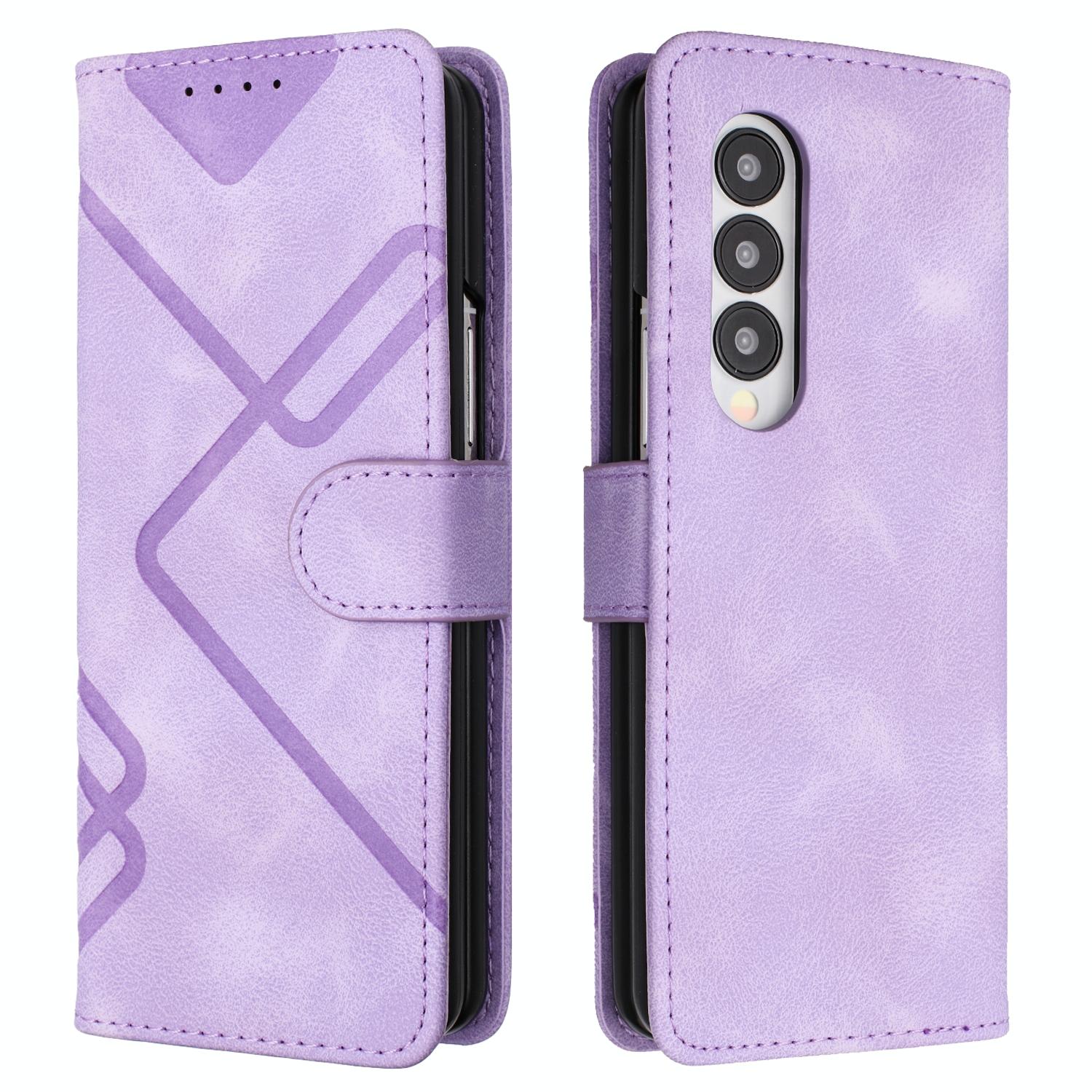 For Samsung Galaxy Z Fold4 5G Smooth Leather Phone Case - Line Pattern - Coffee