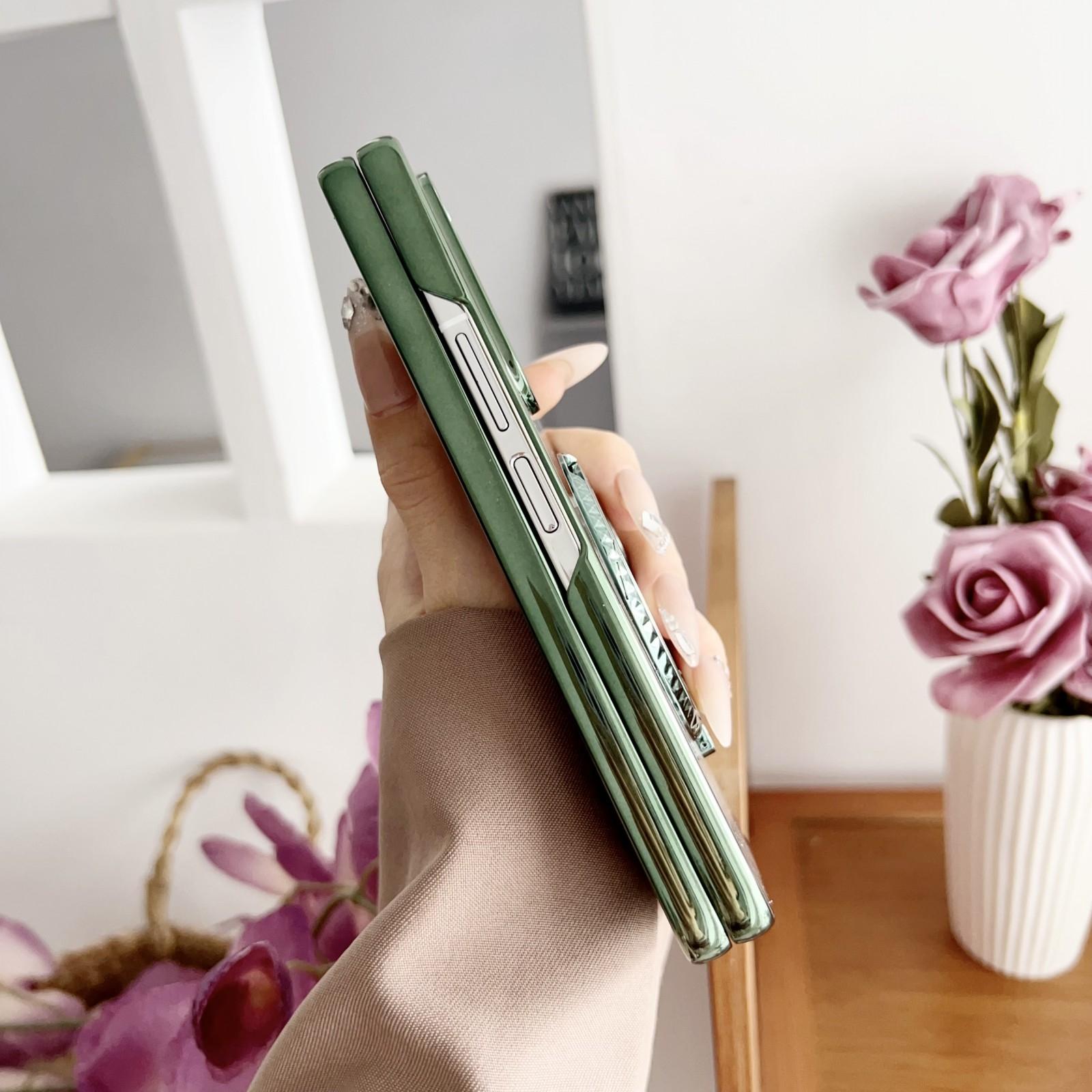 For Samsung Galaxy z Fold4 5G Shockproof Magsafe Holder for Rotating Plating Phone Case - Green 4