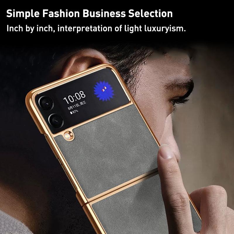 For Samsung Galaxy z Fold4 5G Foldable Lambskin Phone Case - Electroplated - Grey 3