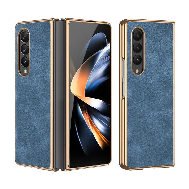 For Samsung Galaxy z Fold4 5G Foldable Lambskin Phone Case - Electroplated - Grey 10