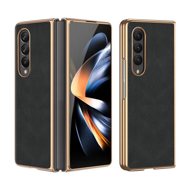 For Samsung Galaxy z Fold4 5G Foldable Lambskin Phone Case - Electroplated - Grey 11