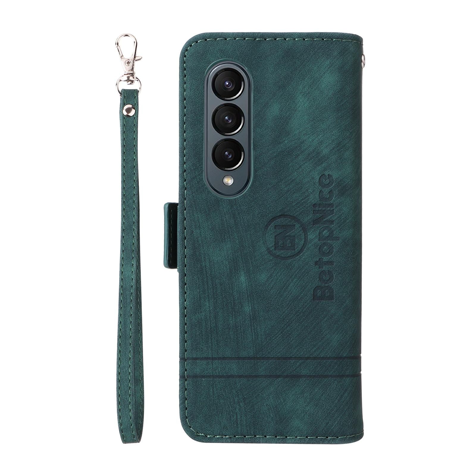 For Samsung Galaxy Z Fold4 5G Leather Dual Buckle Phone Case - Green 10