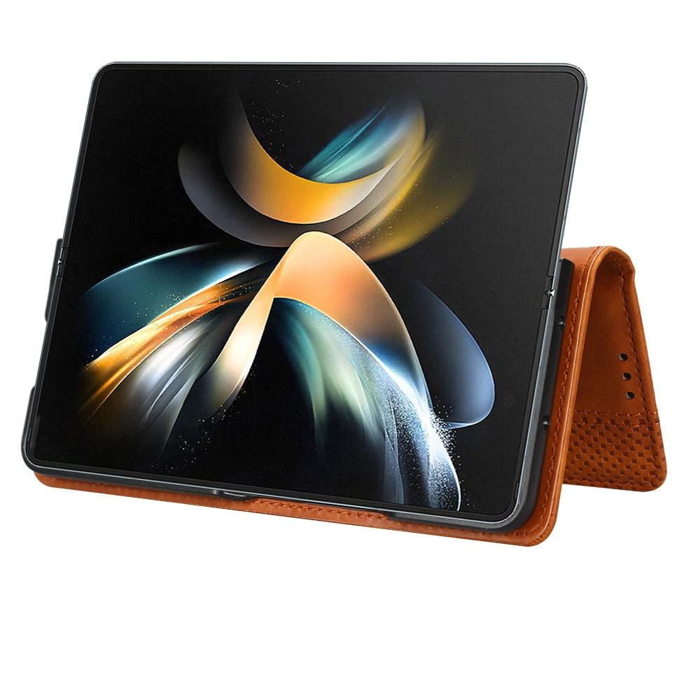 For Samsung Galaxy Z Fold4 5G Vintage Leather Phone Case With Magnetic Buckle - Brown 13