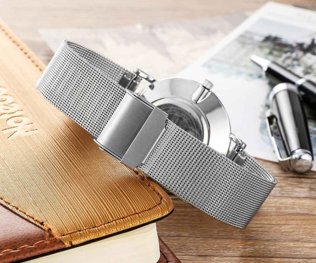 Stylish Men Quartz Watch with Stainless Steel Band - Round Dial Silver Alloy Case - Wa0736D 5