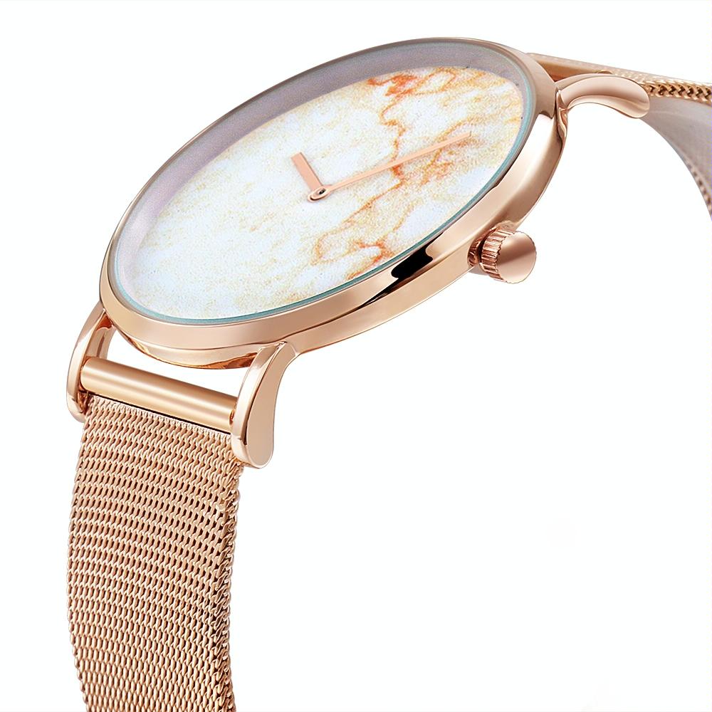 Stylish Women Quartz Watch with Gold Alloy Case and Stainless Steel Band - Round Dial - Wa0727D 4