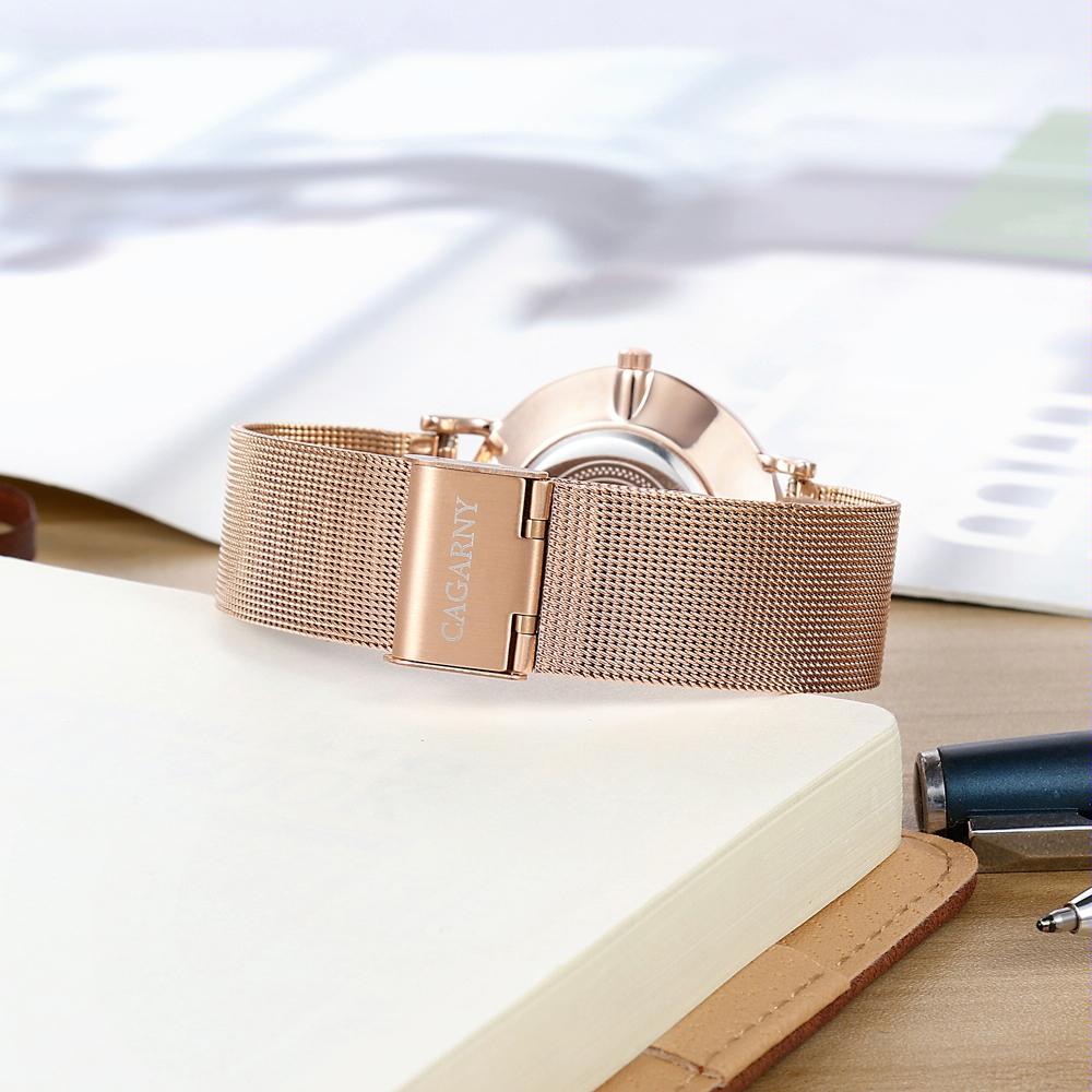 Stylish Women Quartz Watch with Gold Alloy Case and Stainless Steel Band - Round Dial - Wa0727D 7