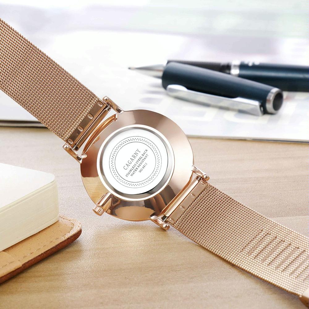 Stylish Women Quartz Watch with Gold Alloy Case and Stainless Steel Band - Round Dial - Wa0727D 8