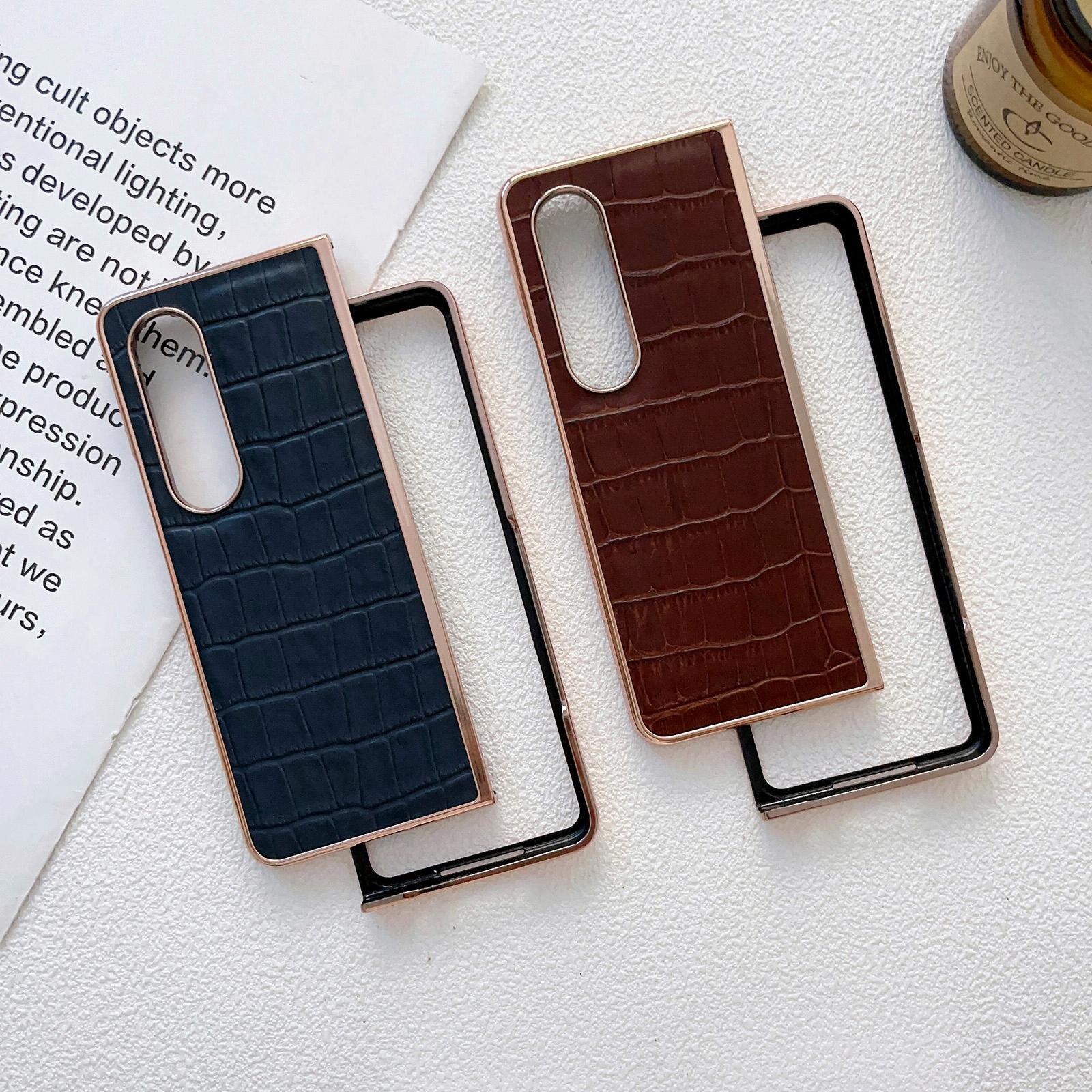 For Samsung Galaxy Z Fold4 5G Crocodile Leather Phone Case - Electroplated - Blue 5