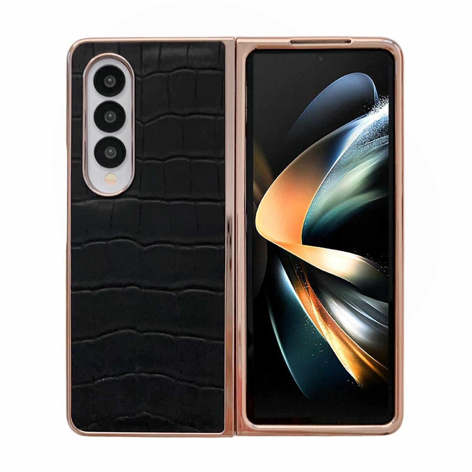 For Samsung Galaxy Z Fold4 5G Crocodile Leather Phone Case - Electroplated - Blue 9