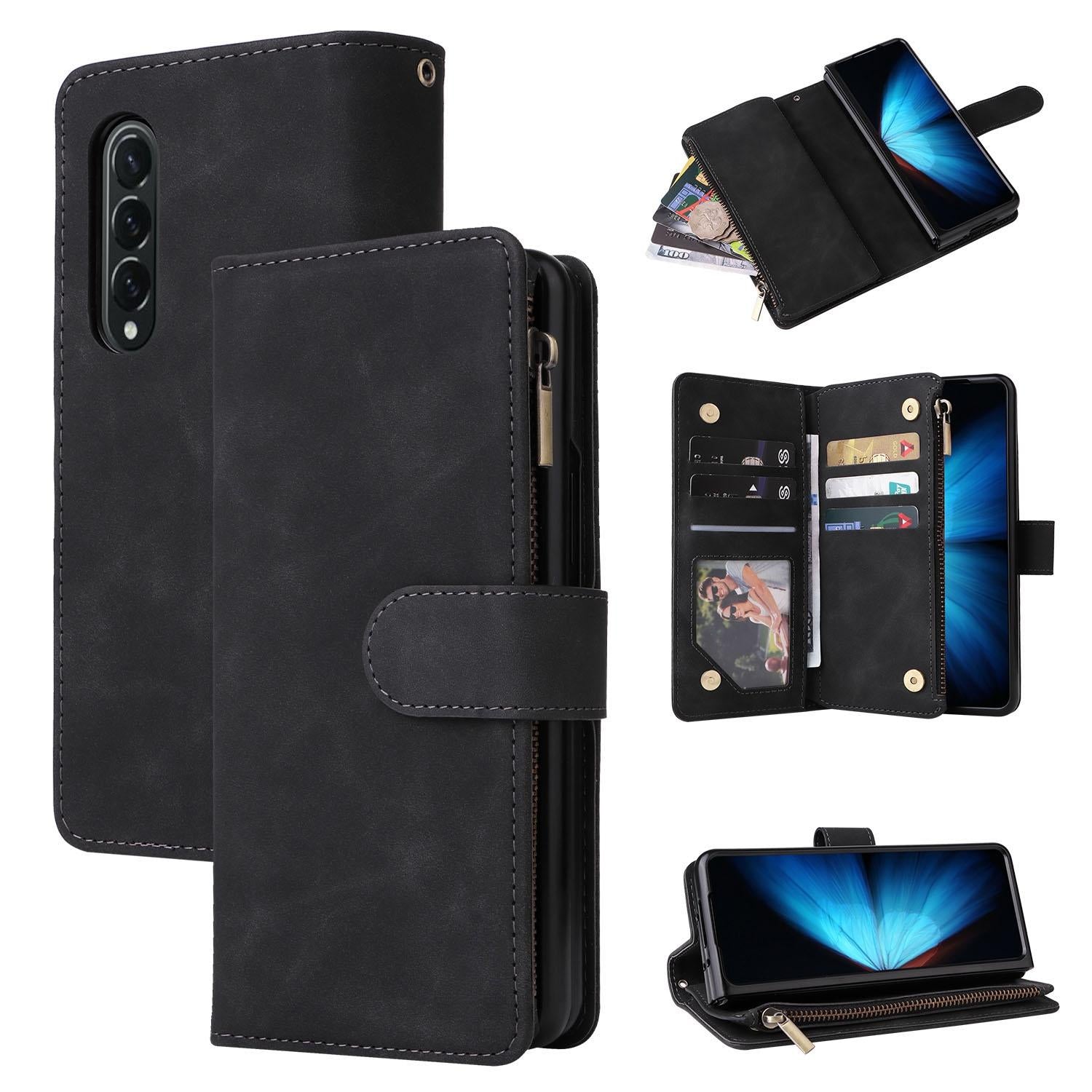 For Samsung Galaxy Z Fold4 5G Frosted Leather Zip Wallet - Compact And Stylish - Brown 9