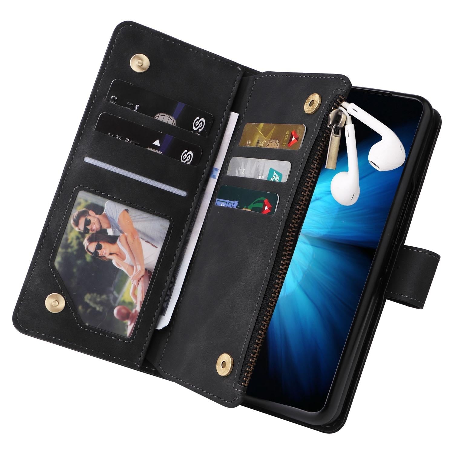 For Samsung Galaxy Z Fold4 5G Frosted Leather Zip Wallet - Compact And Stylish - Brown 14