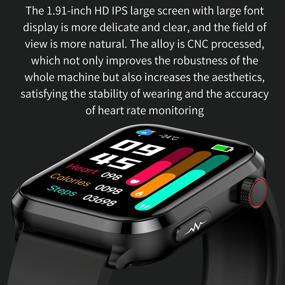 1.91 Inch Ips Screen Ip67 Waterproof Silicone Band Smart Watch Support Body Temperature Monitoring / Ecg - Dark Blue 7