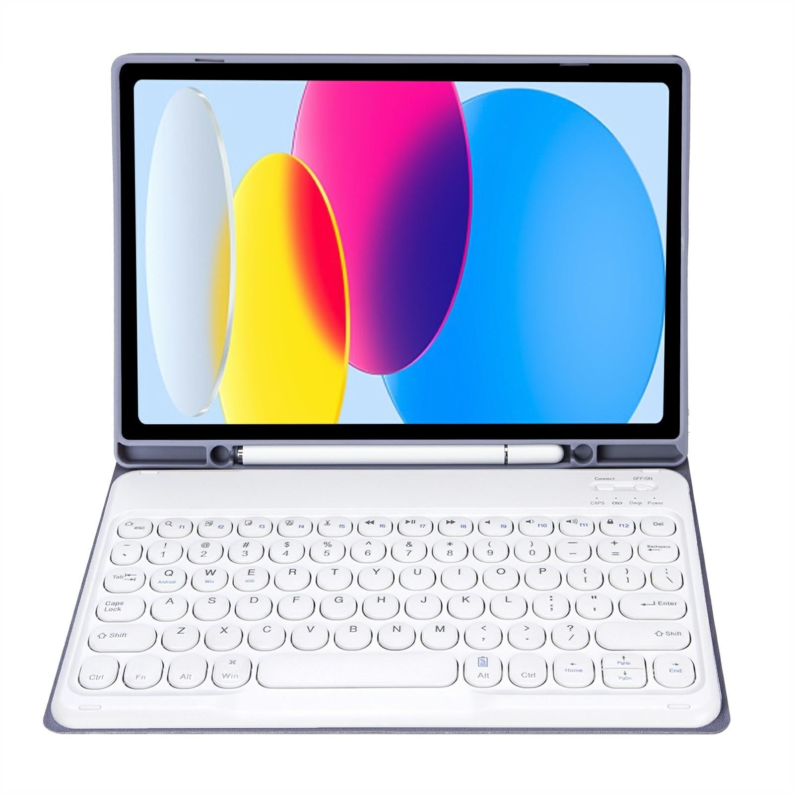 2022 Ipad 10.9 Bluetooth Keyboard Leather Case With Pen Slot - Lambskin Texture - Dark Blue 5