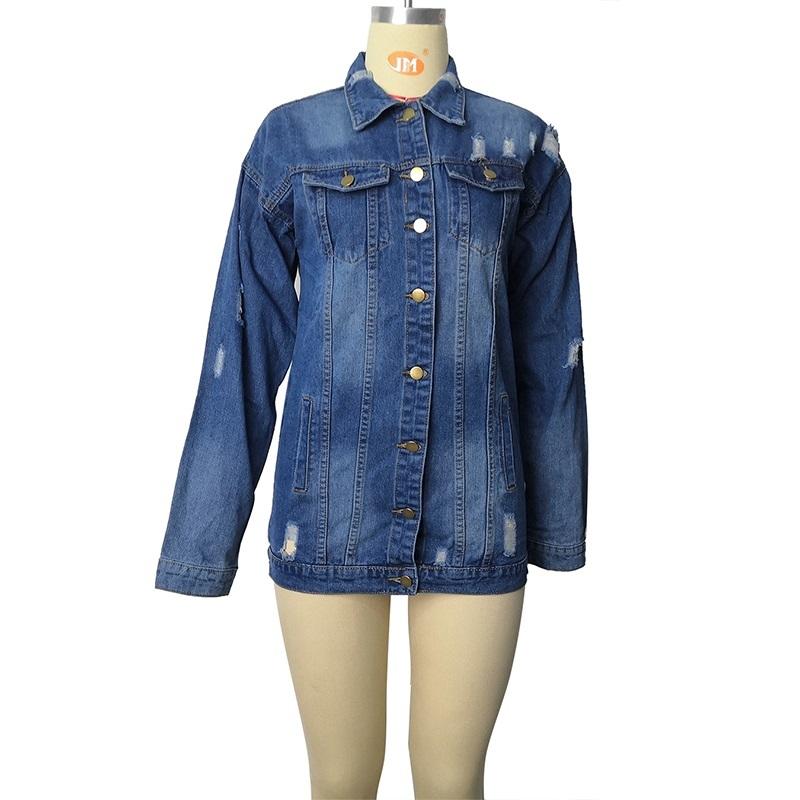 Women Plus Size Mid-Length Ripped Denim Trench Coat Xl 6