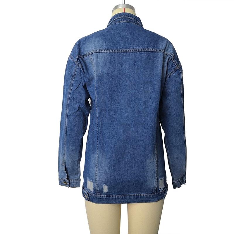 Women Plus Size Mid-Length Ripped Denim Trench Coat Xl 7