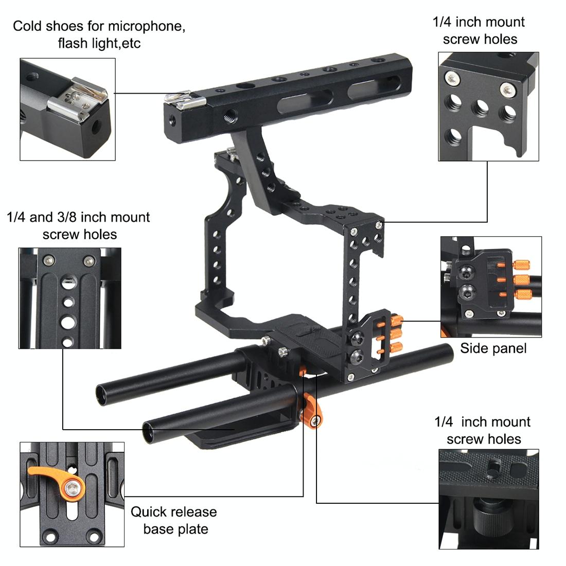 Video Camera Cage Stabilizer For Panasonic Lumix Dmc-Gh4 / Sony A7 Series - Orange 8