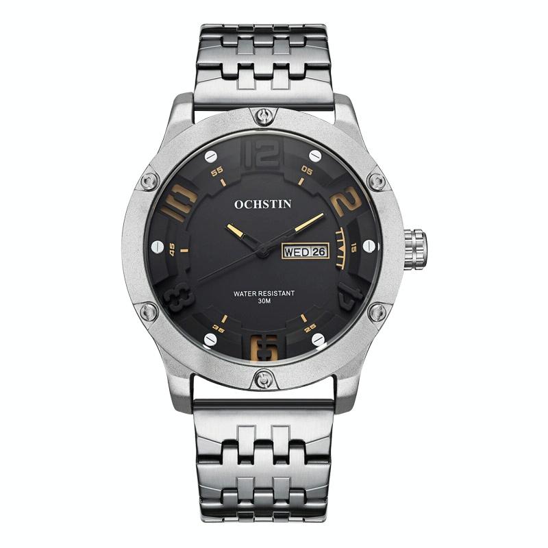 Stylish Day-date Men Quartz Watch with Steel Strap - Silver Beige