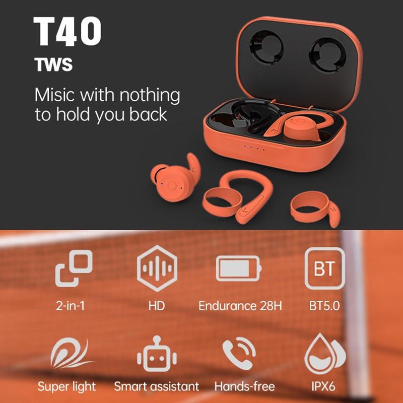 Waterproof t & g T40 Tws Bluetooth Earphones with Charging Box - White 3