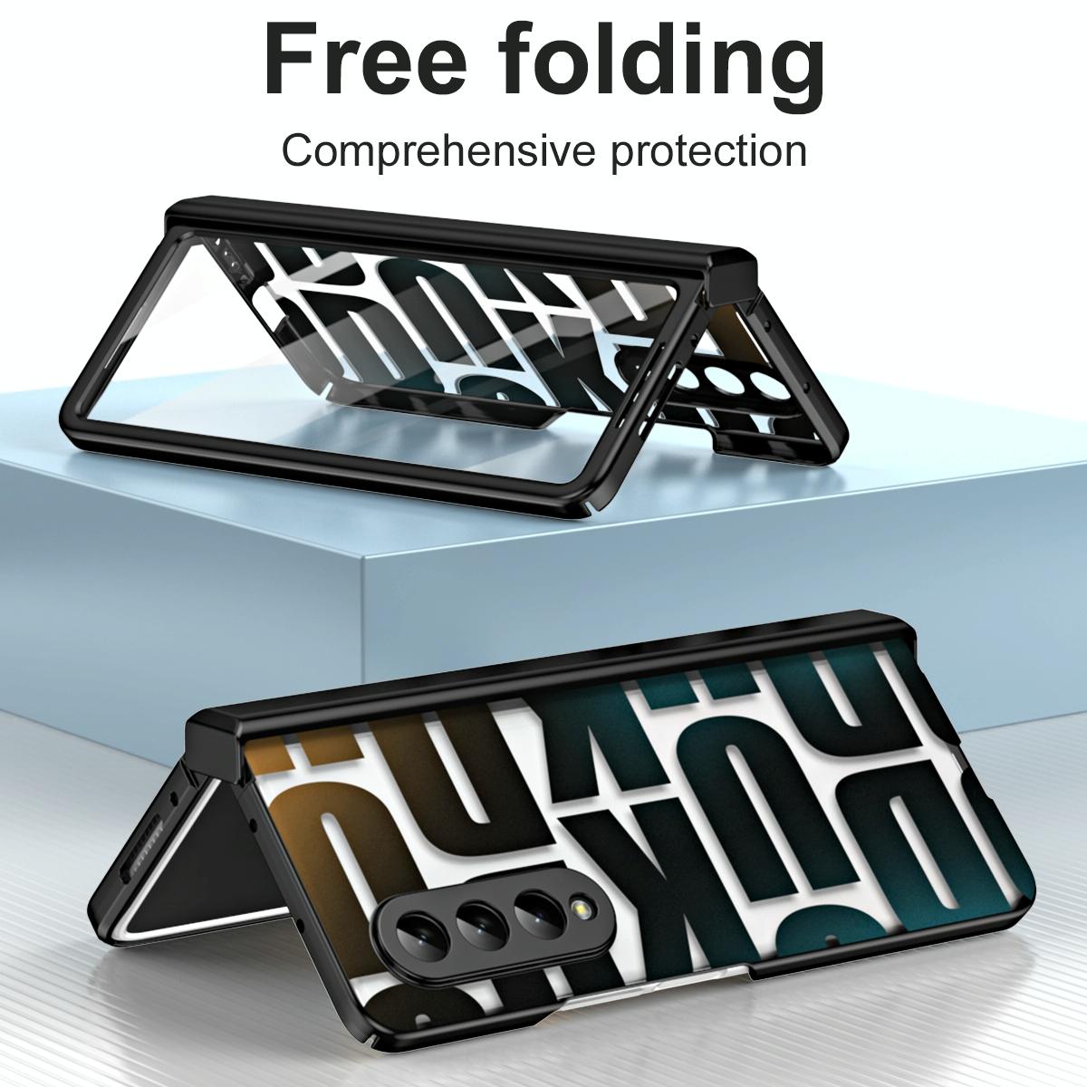 For Samsung Galaxy Z Fold4 5G Foldable Electroplated Phone Case With Hinge - Black
