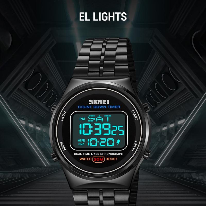 Waterproof Multifunctional Men Digital Watch - Luminous Stainless Steel - 30m - Silver White 6