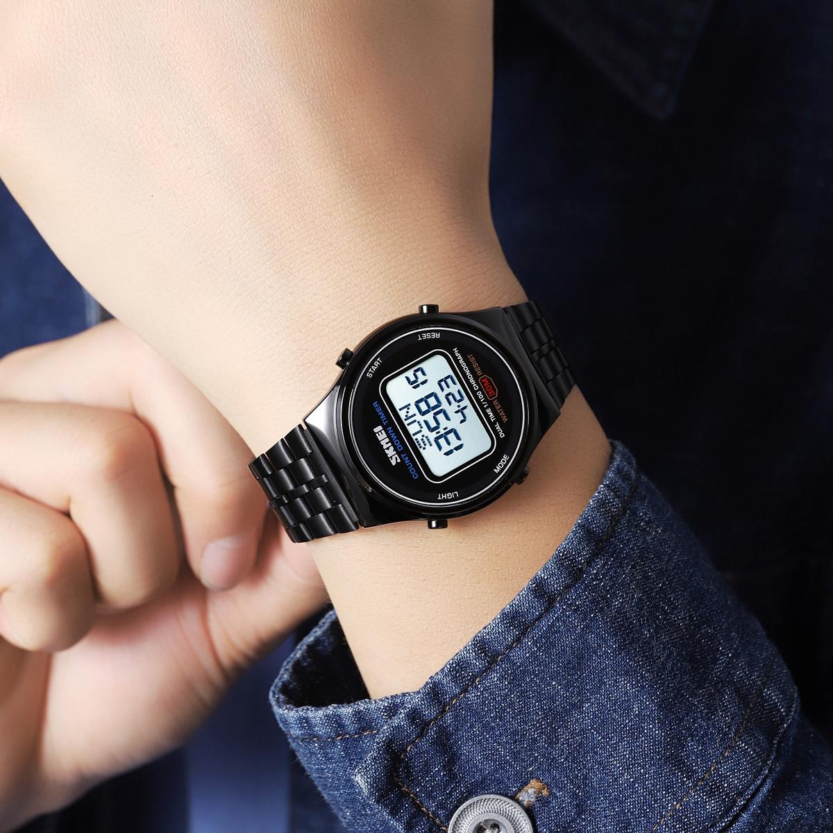 Waterproof Multifunctional Men Digital Watch - Luminous Stainless Steel - 30m - Silver White 8