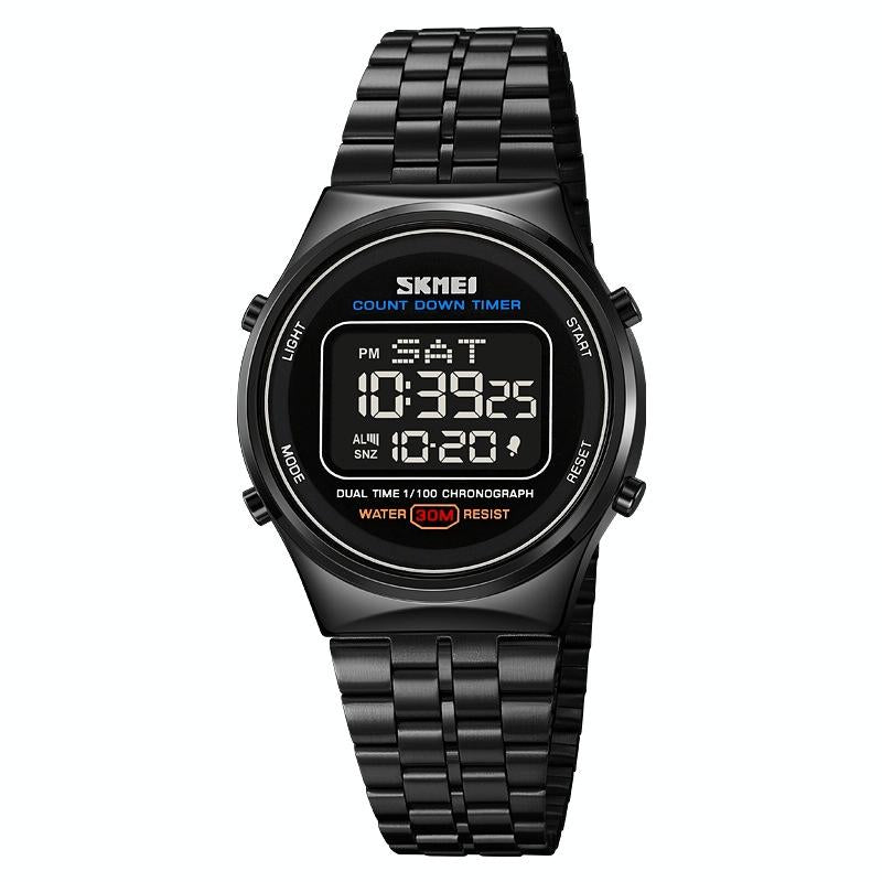 Waterproof Multifunctional Men Digital Watch - Luminous Stainless Steel - 30m - Silver White 10