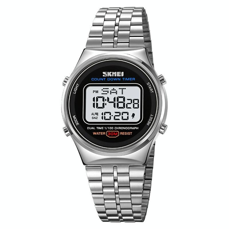 Waterproof Multifunctional Men Digital Watch - Luminous Stainless Steel - 30m - Silver White 11