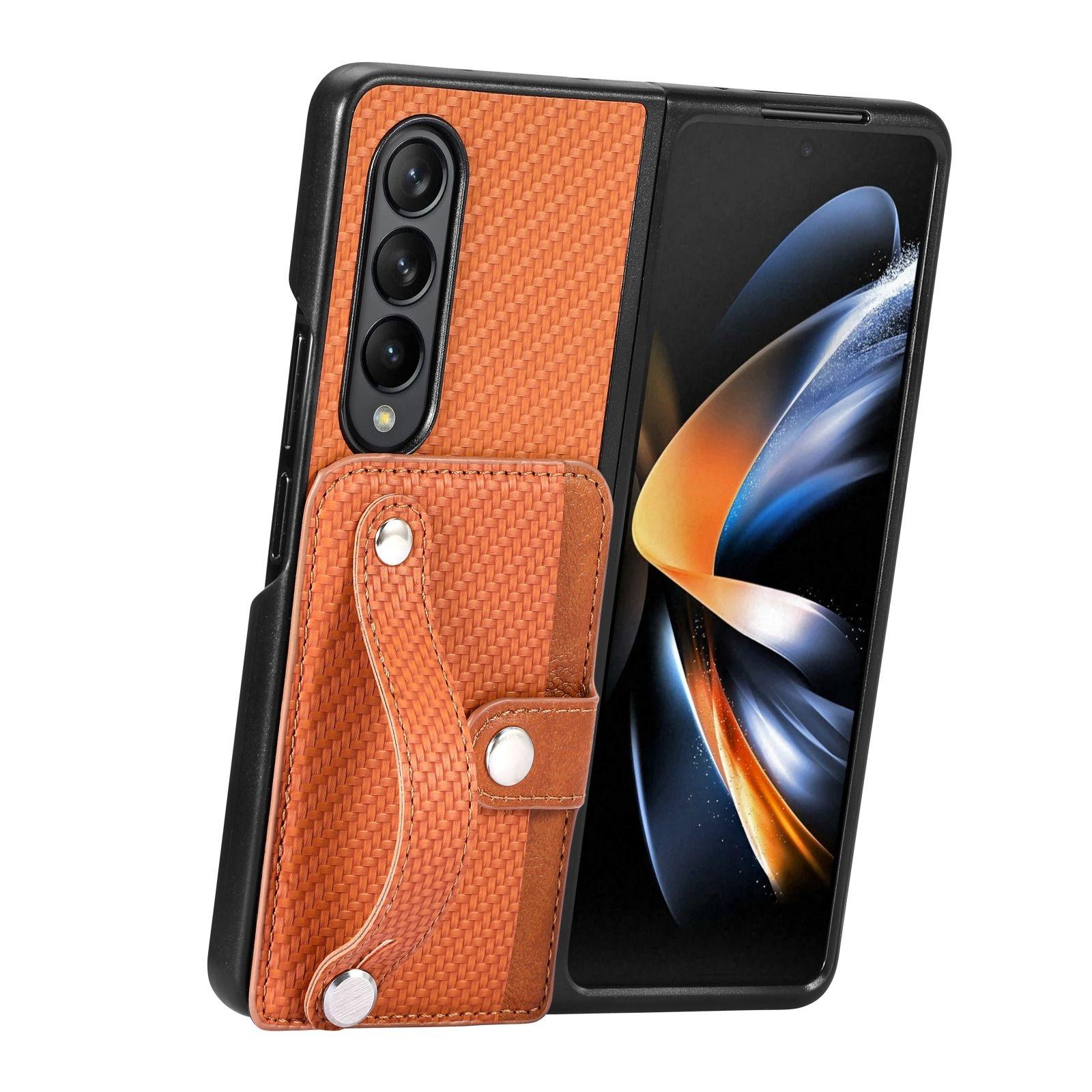 For Samsung Galaxy Z Fold4 5G Wristband Phone Case - Khaki 13