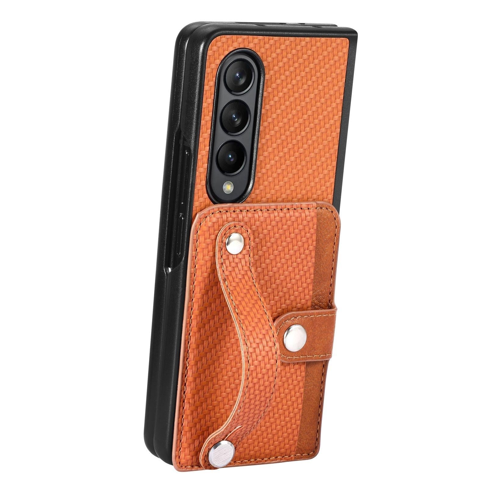For Samsung Galaxy Z Fold4 5G Wristband Phone Case - Khaki 15