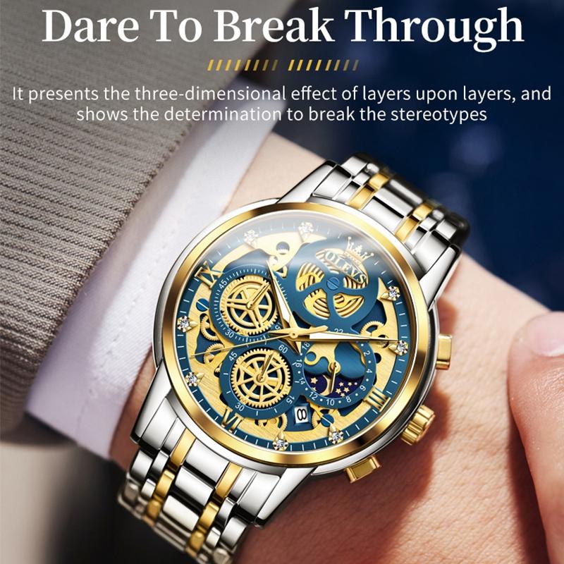 Waterproof Multifunctional Men Quartz Watch - Hollow Design - Black 13