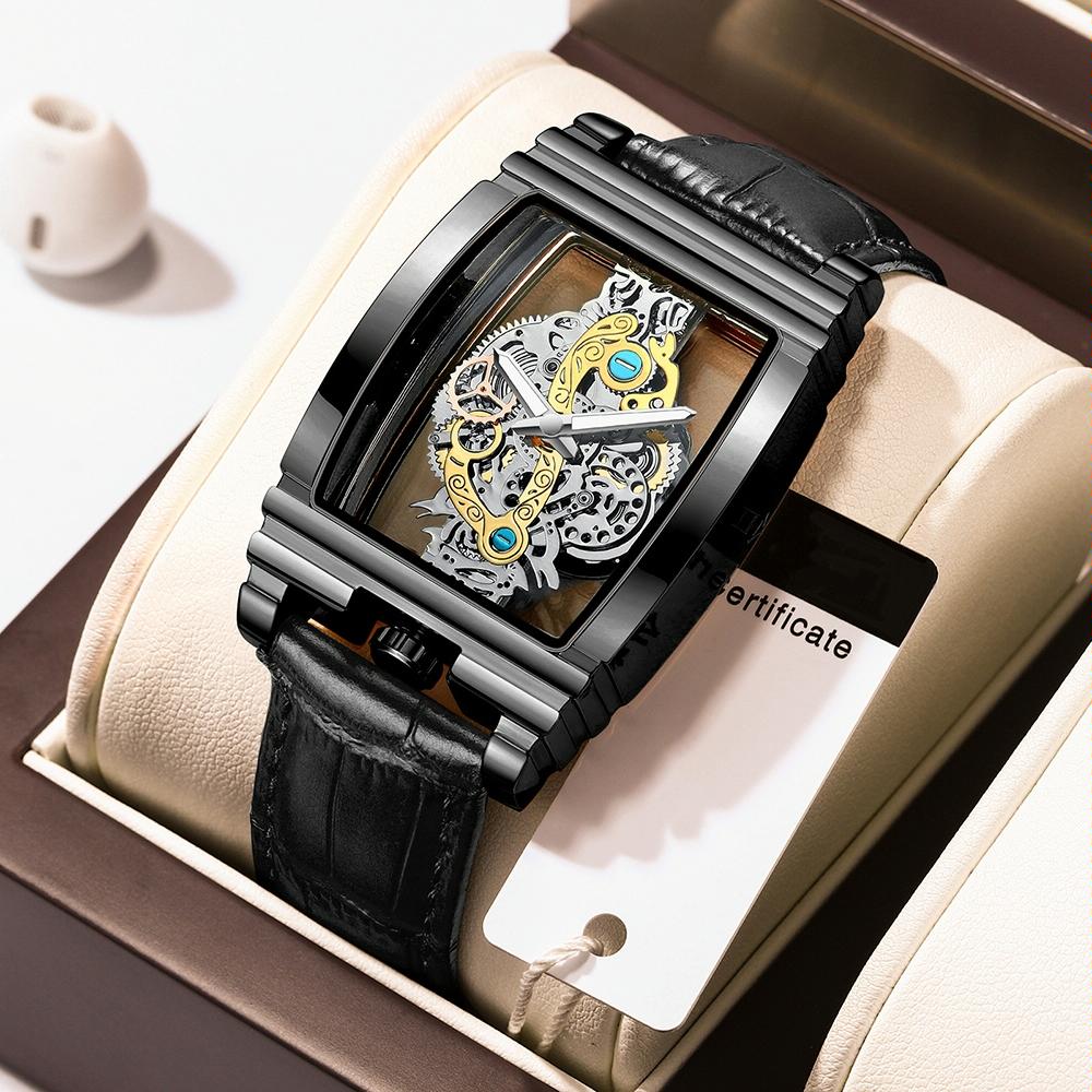 Waterproof Luminous Business Watch for Men - Gear Hollow Outdoor - Brown Leather Rose Gold 8
