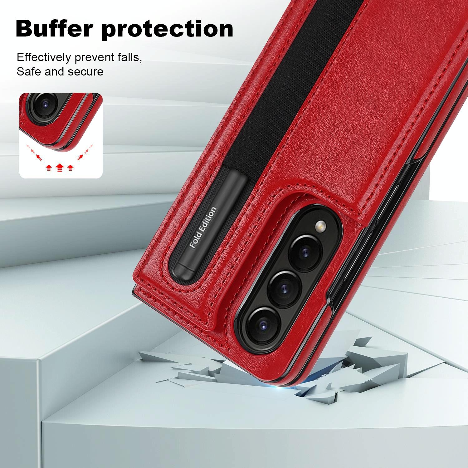 For Samsung Galaxy Z Fold4 5G Double Buckle Foldable Phone Case With Pen Slot - Purple 8