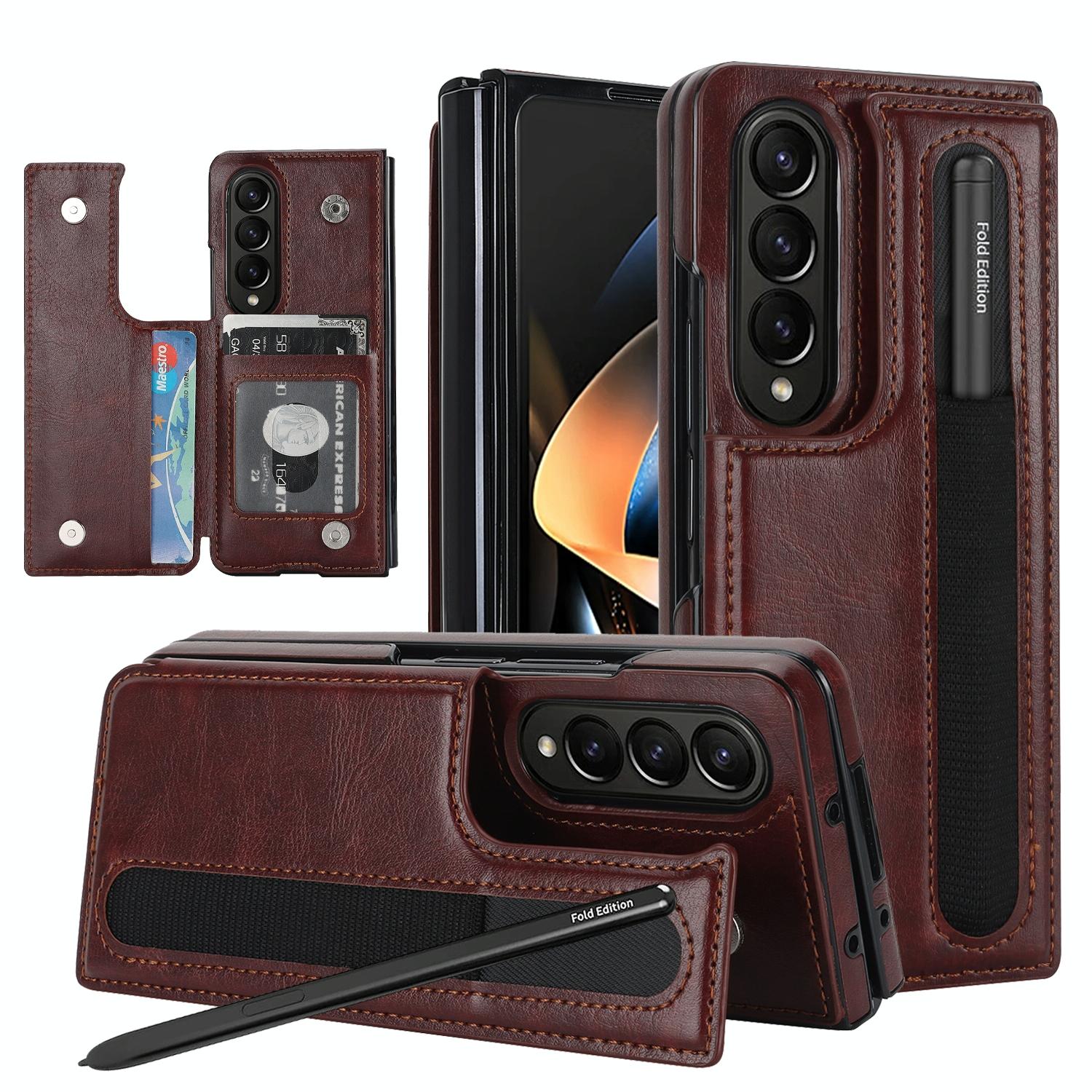 For Samsung Galaxy Z Fold4 5G Double Buckle Foldable Phone Case With Pen Slot - Purple 9