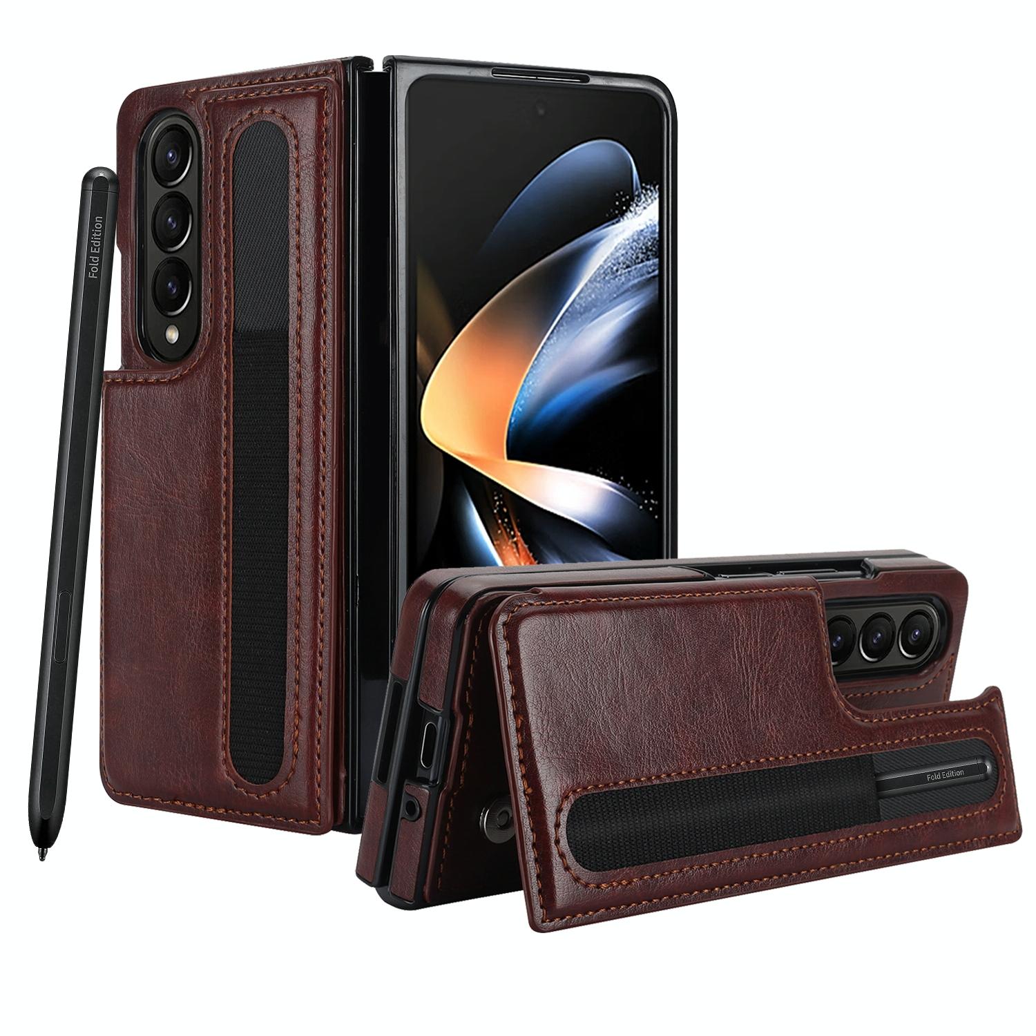For Samsung Galaxy Z Fold4 5G Double Buckle Foldable Phone Case With Pen Slot - Purple 10