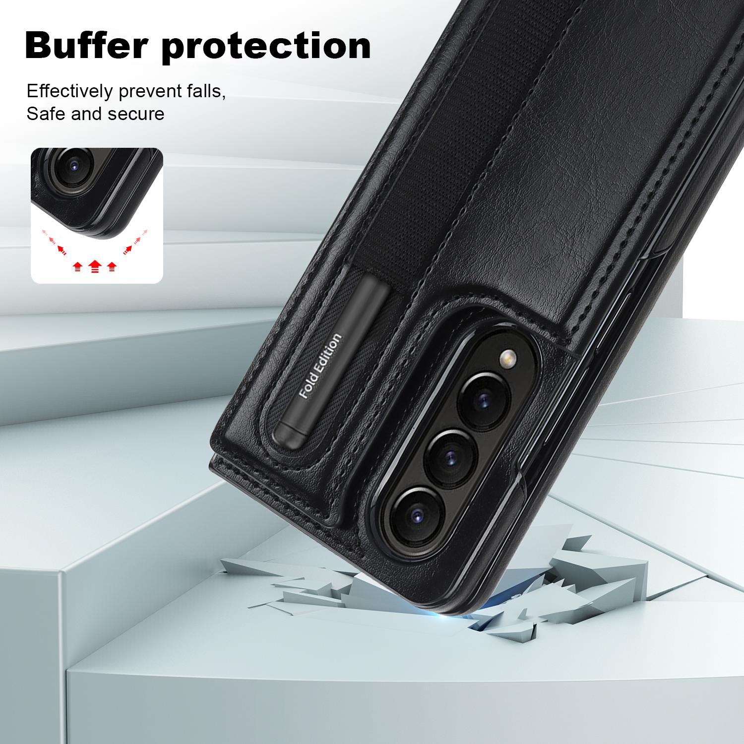 For Samsung Galaxy Z Fold4 5G Double Buckle Foldable Phone Case With Pen Slot - Purple 13
