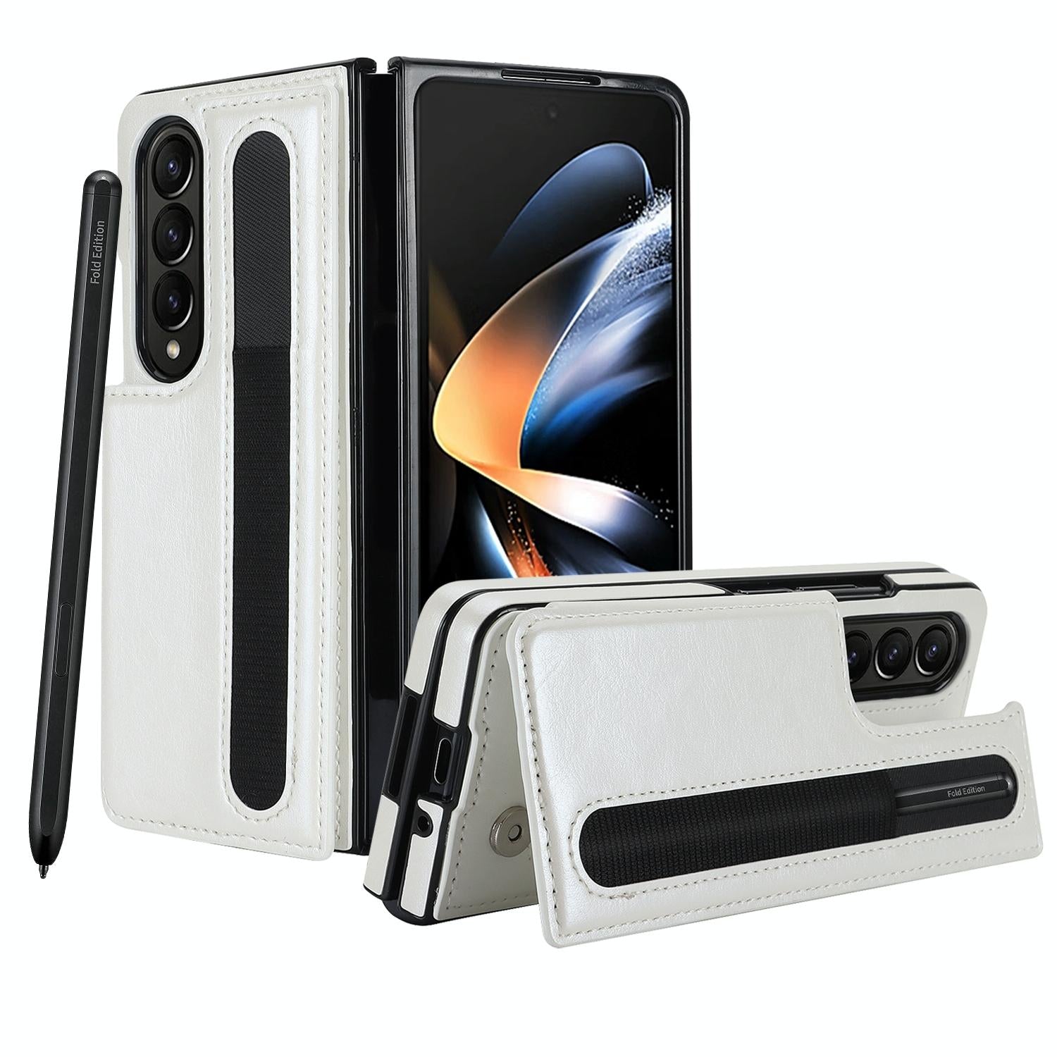 For Samsung Galaxy Z Fold4 5G Double Buckle Foldable Phone Case With Pen Slot - Purple 15