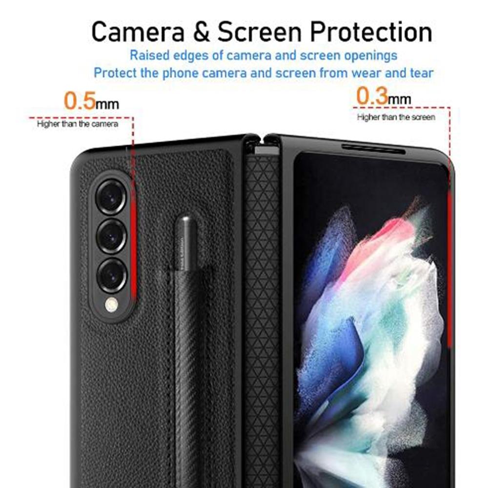 For Samsung Galaxy Z Fold4 5G Litchi Texture Hinge Case - Blue 5