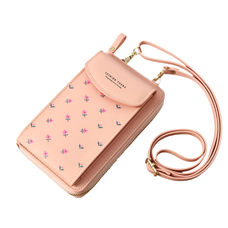 Floral Multi Card Crossbody Bag For Women - Dark Pink