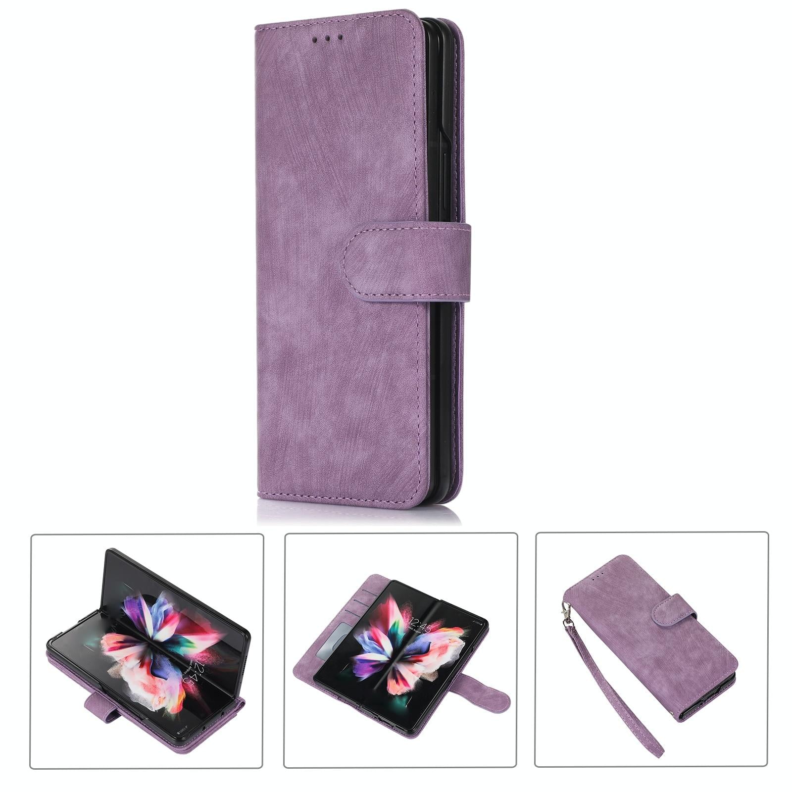For Samsung Galaxy Z Fold4 5G Leather Phone Case With Pen Slot - Horizontal Flip - Purple