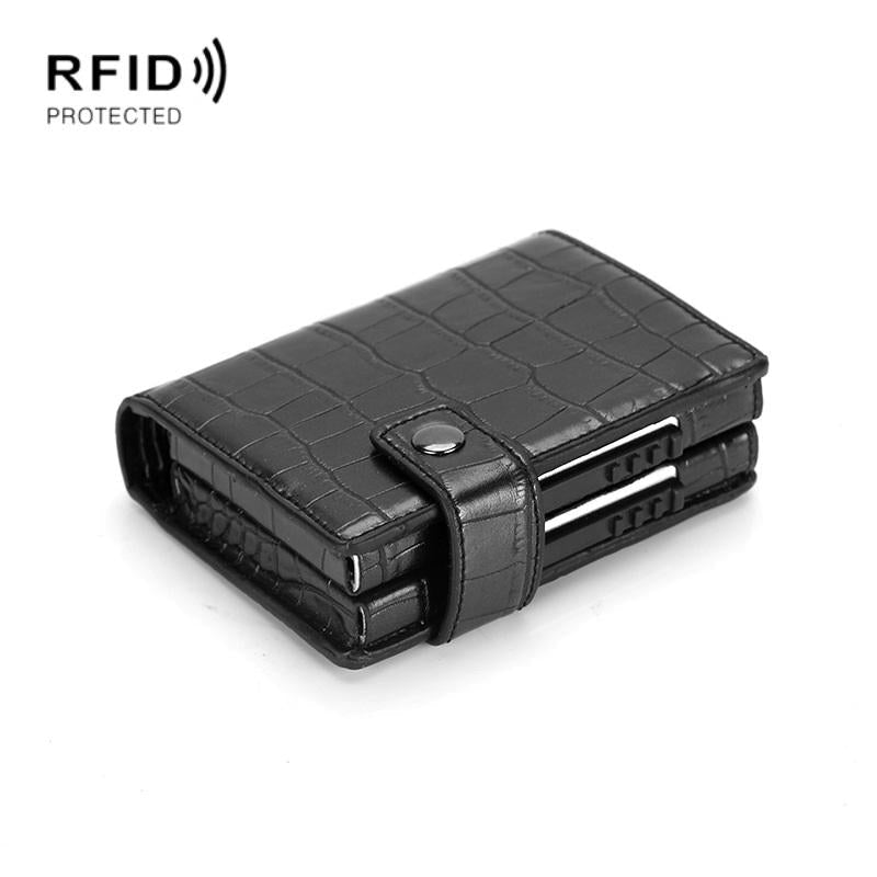 Secure Dual Card Wallet with Rfid Blocking - Crocodile Pattern Black 9